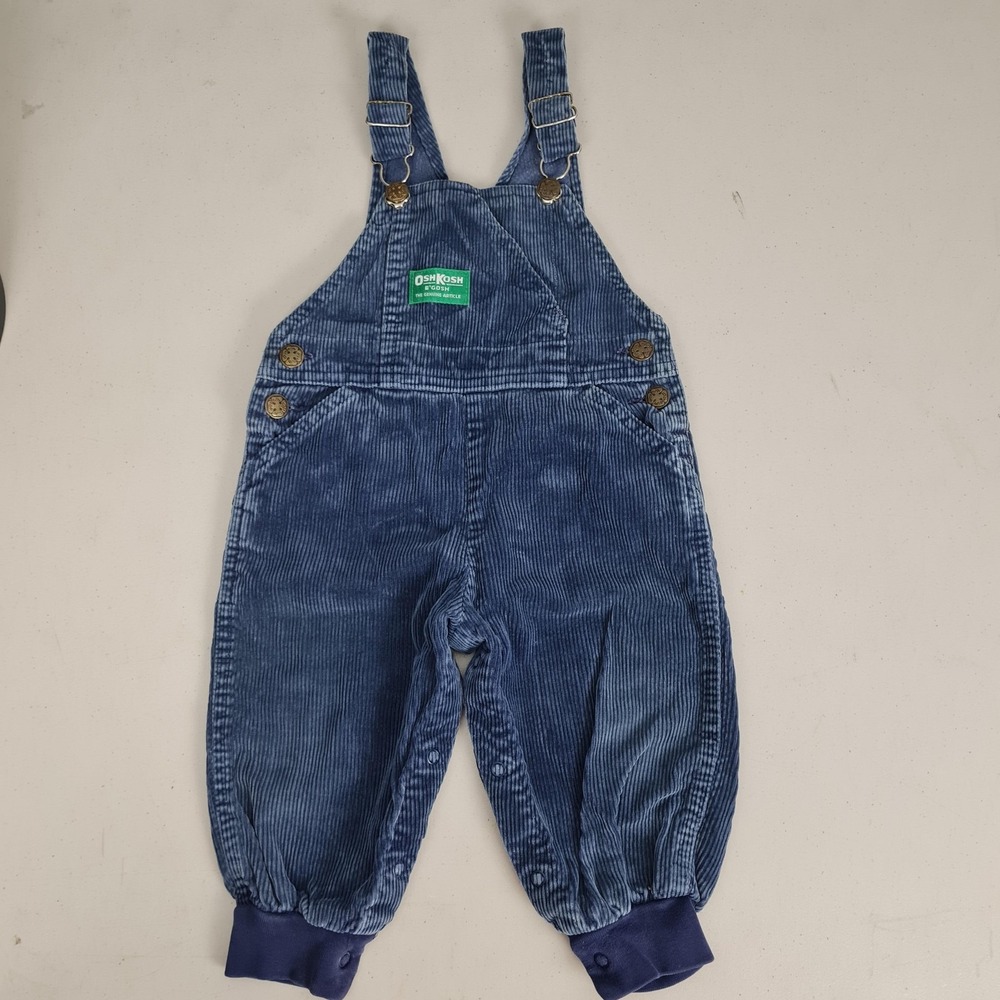 Vintage OshKosh B'gosh Overalls Boys 24M Blue Corduroy Vestbak Construction USA